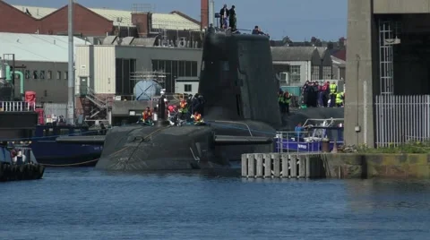 Astute Class Submarine exiting Dock in Lancashire Stock Footage 54089426