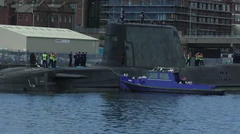 Astute Class Submarine exiting Dock Stock Footage 54089469