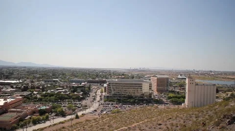 ASU Arizona State University high view telephoto campus pan Stock Footage