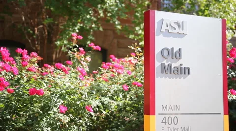 ASU Old Main Building &amp; Sign - Pan Shot Stock Footage 50523376