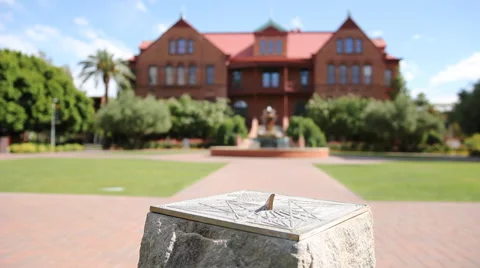ASU Pan Shot Normal College Building and Sundial Stock Footage 50523067