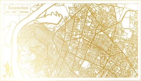 Asuncion Paraguay City Map in Retro Style in Golden Color. Outline Map. イラスト素材