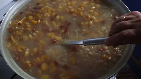 Asure or Noah's Pudding cooking. Homemade asure 4k video Stock Footage 214454362
