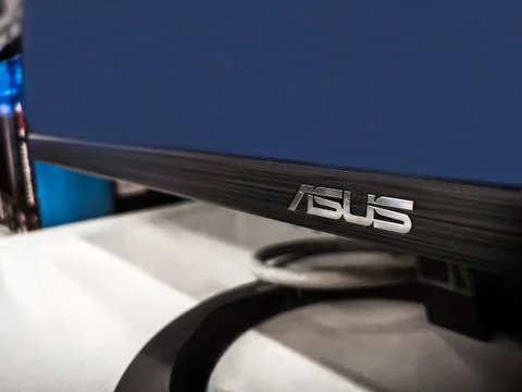 ASUS brand logo on computer screen Stock Photos