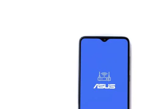 ASUS Router app launch screen on smartphone on white background Stock Photos