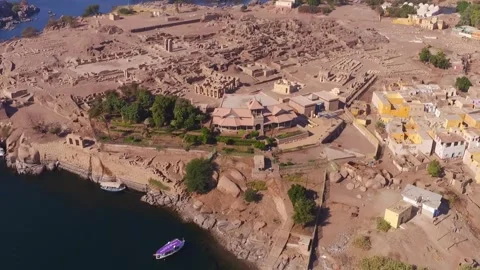 Aswan - Egypt : Nile river by Drone, amazing nature 7 Ap. 2025 Stock Footage 310014039