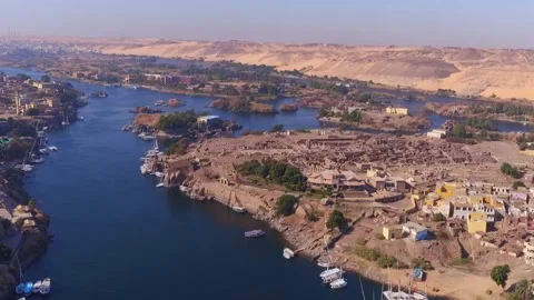 Aswan - Egypt : Nile river by Drone, amazing nature 7 Ap. 2025 no 02 Stock Footage 310014210