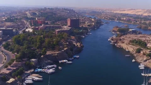 Aswan - Egypt : Nile river by Drone, amazing nature 7 Ap. 2025 no 03 Stock Footage 310014645