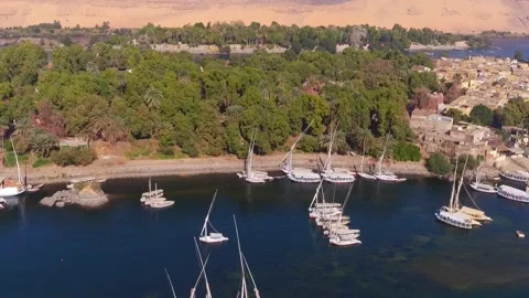 Aswan - Egypt : Nile river by Drone, amazing nature 7 Ap. 2025 no 04 Stock Footage 310015702