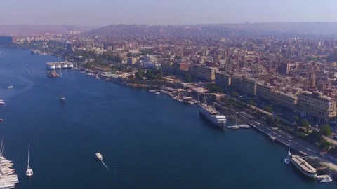 Aswan - Egypt : Nile river by Drone, amazing nature 7 Ap. 2025 no 04 Stock Footage 310015720