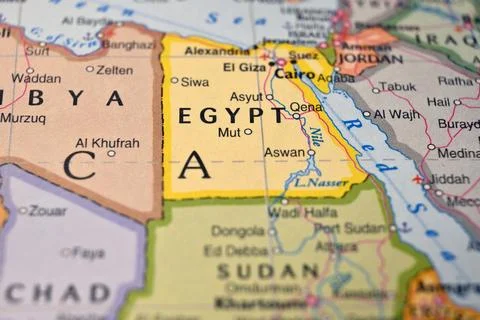 Aswan Egypt on World Map Close Up Macro Defocused Background Geographic Image Foto stock