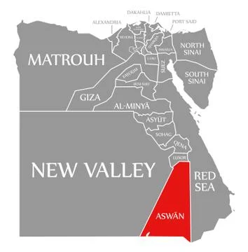 Aswan red highlighted in map of Egypt Stock Illustration