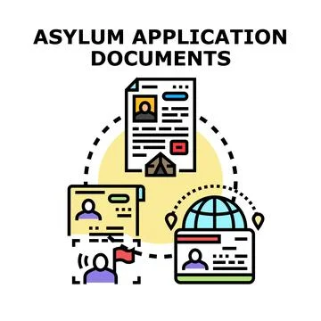 Asylum application documents for migration and international protection Stock Illustration