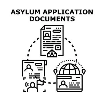 Asylum application documents for migration and international protection Stock Illustration