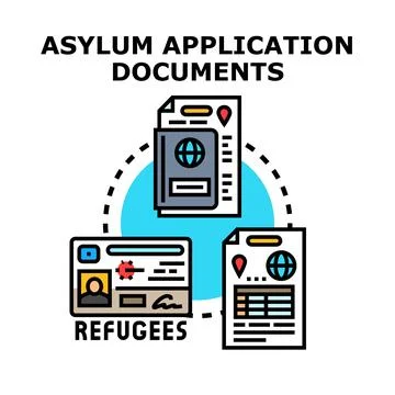 Asylum application documents for refugee immigration process Stock Illustration