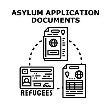 Asylum application documents for refugee immigration process Stock Illustration