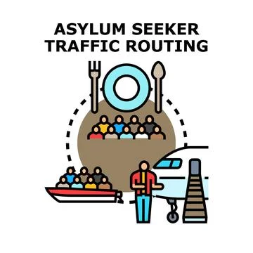 Asylum seeker traffic routing migration journey concept Stock Illustration