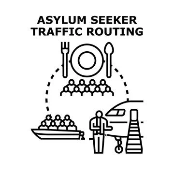 Asylum seeker traffic routing migration journey concept Stock Illustration