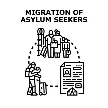 Asylum seekers migrating and applying for protection concept Stock Illustration