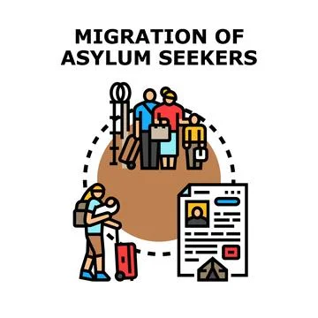 Asylum seekers migrating and applying for protection concept Stock Illustration