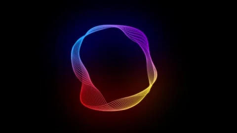 Asymmetric Neon Particle Explosion Ring, Gradient Line Flow and Ripple Stock Footage 319545313