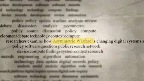 Asymmetric Warfare Highlighted Text - Technology Research Document Stock Footage 346332353