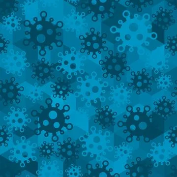 Asymmetrical virus pattern in aqua on an electric blue background Stock Illustration