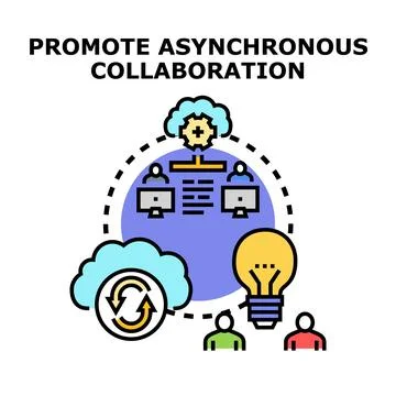 Asynchronous collaboration concept working remotely with cloud technology Illustrazione stock