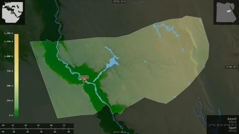 Asyut, Egypt. Colored shader data with lakes and rivers Stock Illustration