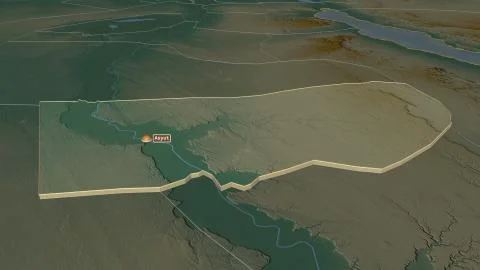 Asyut, Egypt. Topographic relief map with surface waters Stock Illustration