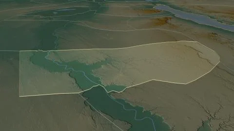 Asyut, Egypt. Topographic relief map with surface waters Stock Illustration