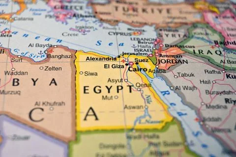 Asyut Egypt on World Map Close Up Macro Defocused Background Geographic Image Stock Photos
