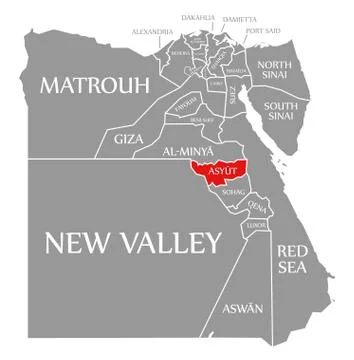 Asyut red highlighted in map of Egypt Illustrazione stock