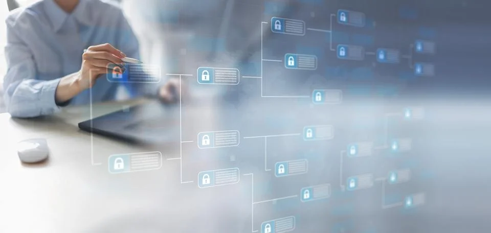Ata Encryption and Cybersecurity Technology Concept Illustrated on VIrtual Sc Foto stock