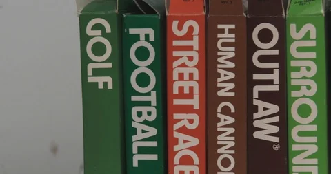 Atari 2600 game boxes - Pan Stock Footage 86030678