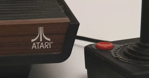 Atari 2600 Video Game System - Atari Logo and Joystick Stock Footage 85712316