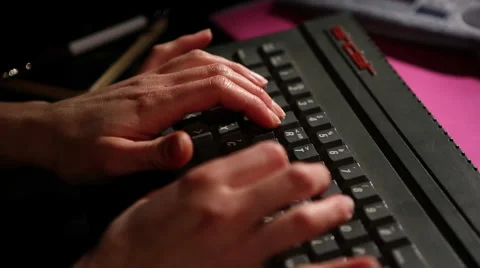 Atari Sinclair keyboard typing jib down 1 Stock Footage 47463095