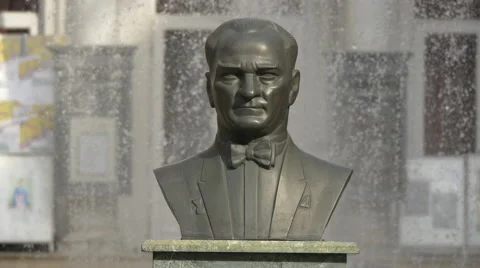 Ataturk's bust statue in front of Odeon Theatre in Bucharest Stock Footage 57957744