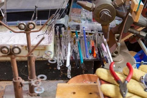Atelier d'objets en verre Stock Photos