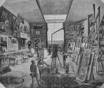 Atelier du peintre eugene de lacroix, tableau de paris par edmond texier,edit 스톡 일러스트