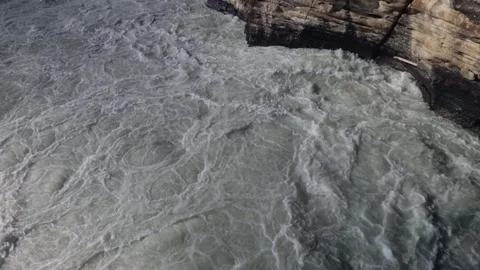 Athabasca Falls Whitewater Surging Against Layered Rock in Jasper National Park 스톡 동영상 345007051