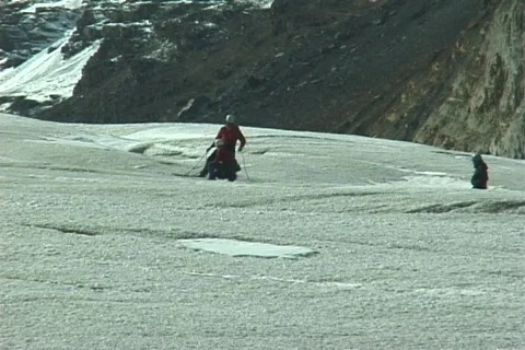Athabasca Glacier and expansive view Stock Footage