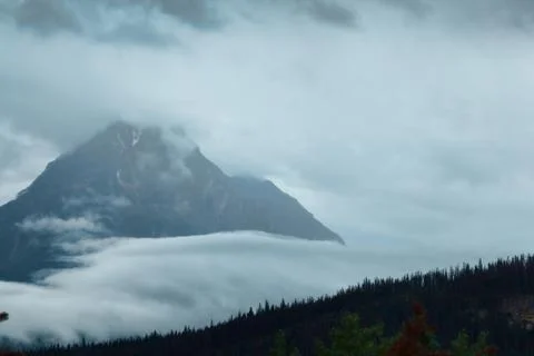 Athabasca glacier covered with clouds, Stock Photos