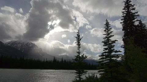 Athabasca River Evening Light Jasper National Park, Realtime Stock Footage 235727200