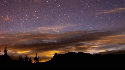 Athabasca River Sunset Star lapse 4K Stock Footage 132469486
