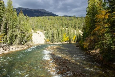 Athabasca River through its passage in Maligne Canyon Stock Photos