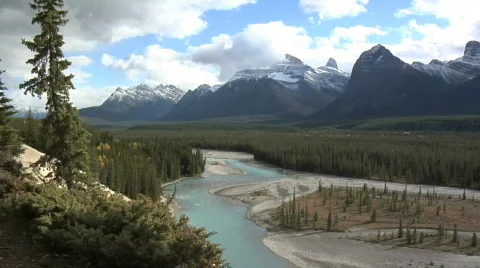 Athabasca Valley WS pan right Stock Footage 139732