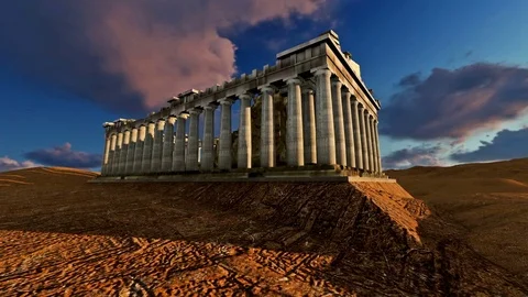 Athena Parthenon 3d model on a beautiful sunset Stock Footage 85218189