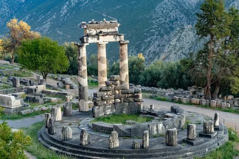 The Athena temple complex, Delphi, Greece Stock Photos