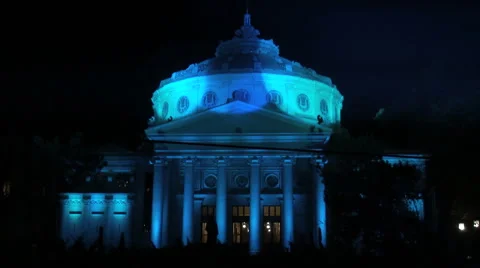 Athenaeum blue autumn night Stock Footage